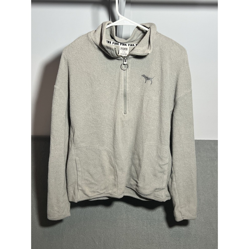 PINK Victoria's Secret Women's Gray Fleece 1/4 Zip Pullover Sweatshirt Size M